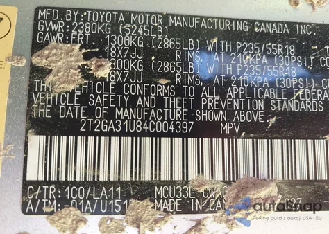 2004 Lexus Rx 330 from USA, damaged, VIN 2T2GA31U84C004397